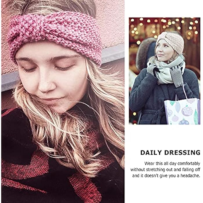 DRESHOW Pack of 4 Women's Knitted Headband Winter Knitted Wide Headband Elastic Hair Band Crochet Ear Warmer Women - Image 3